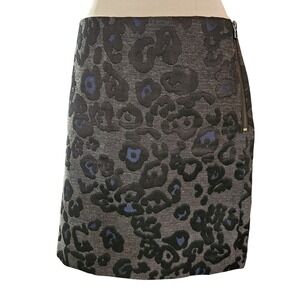 Ann Taylor Leopard Jacquard Silk Wool Blend Skirt Women's Size 8‎